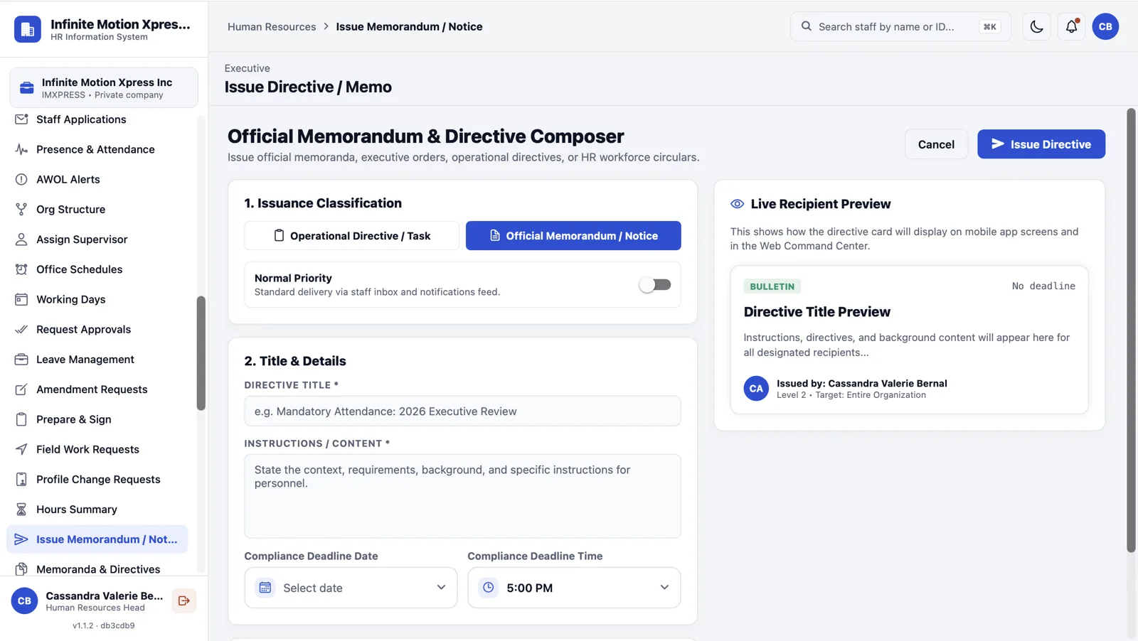Web dashboard: directive composer with live recipient preview